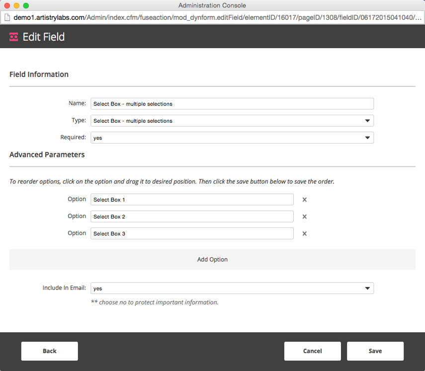Select Box - multiple selections Configuration