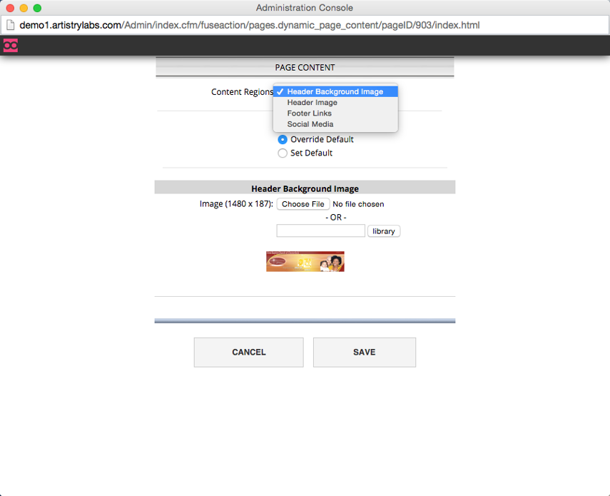 Choose the region you want to modify from the dropdown box.