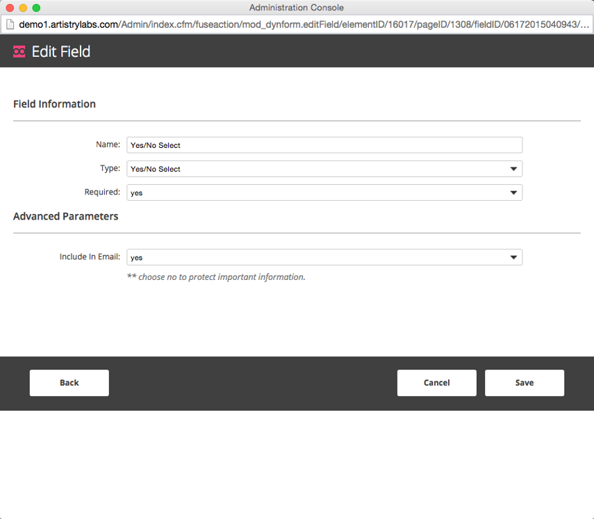 Yes/No Select Configuration