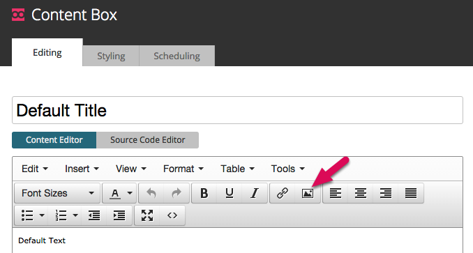 In the Body Section of the edit window, there is an icon that looks like a picture of a tree.