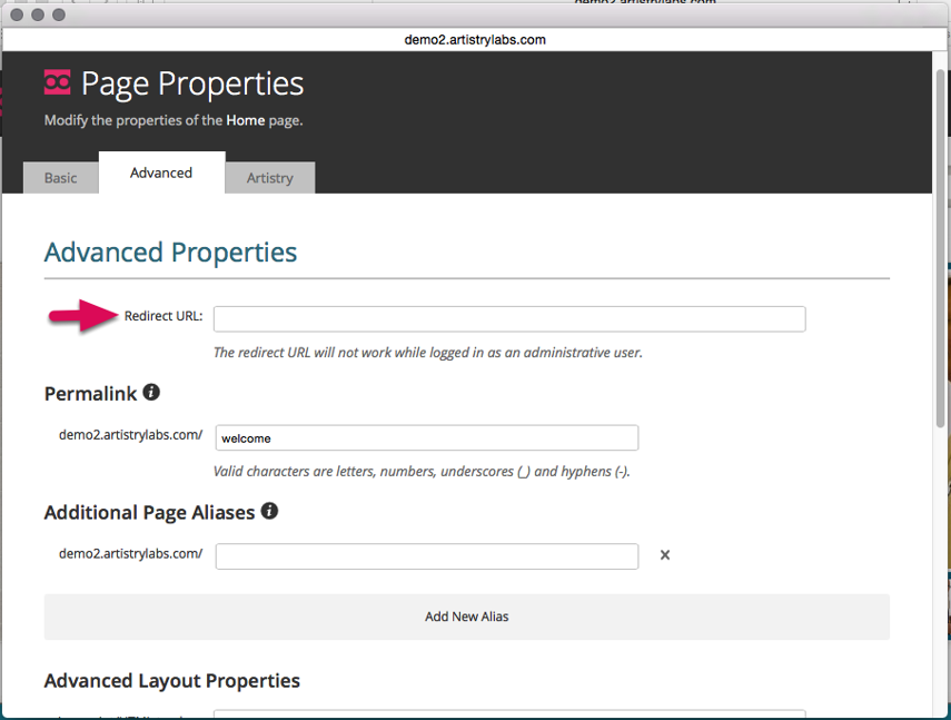 Type in the full website address in the &quot;Redirect URL&quot; field.