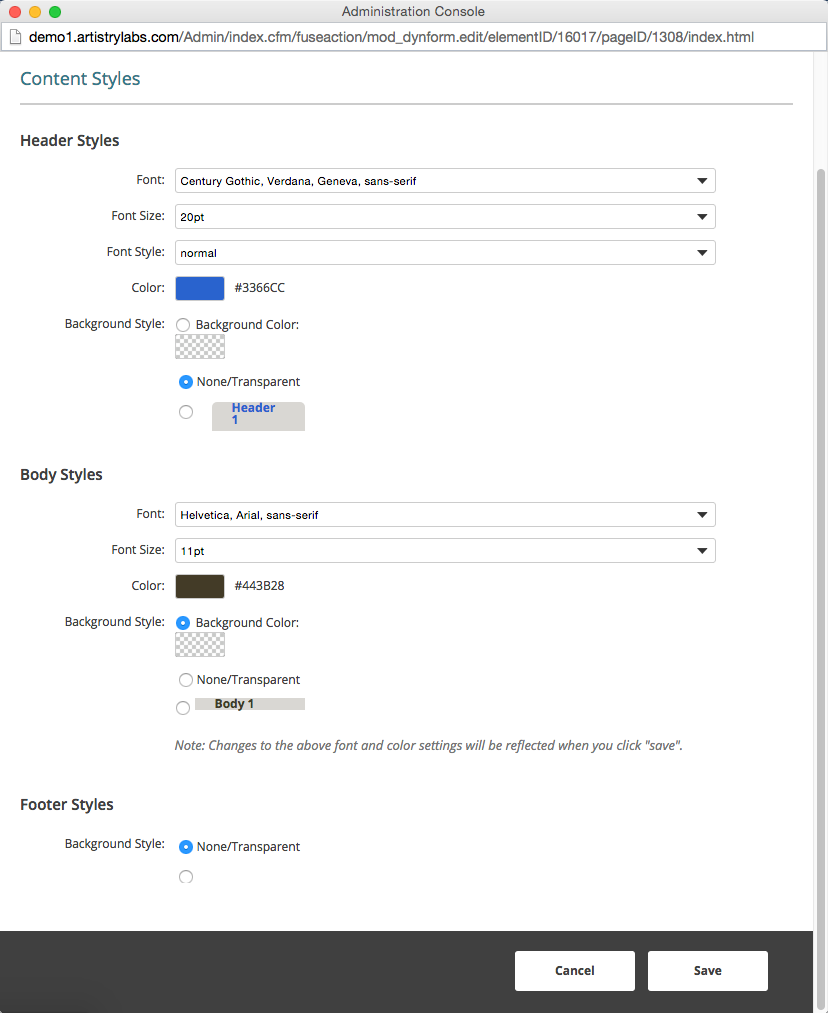 Styles Tab