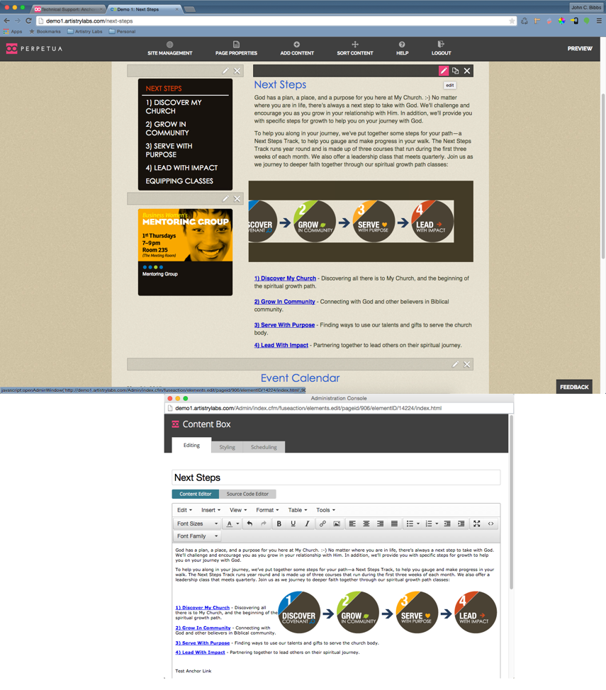 Go to the content box where you would like to place the link.  Click on the pencil to edit the content box and scroll down to the Body section.