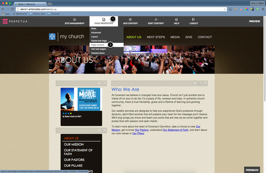 Click on &quot;Page Properties&quot; and then &quot;Page Content&quot;