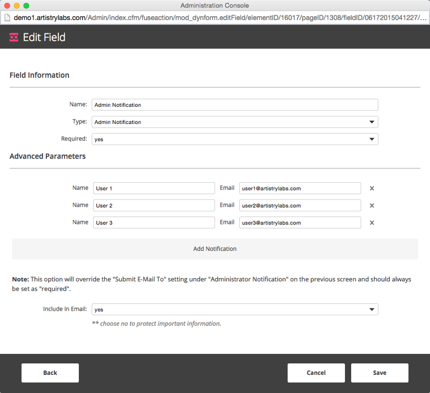Admin Notification Configuration