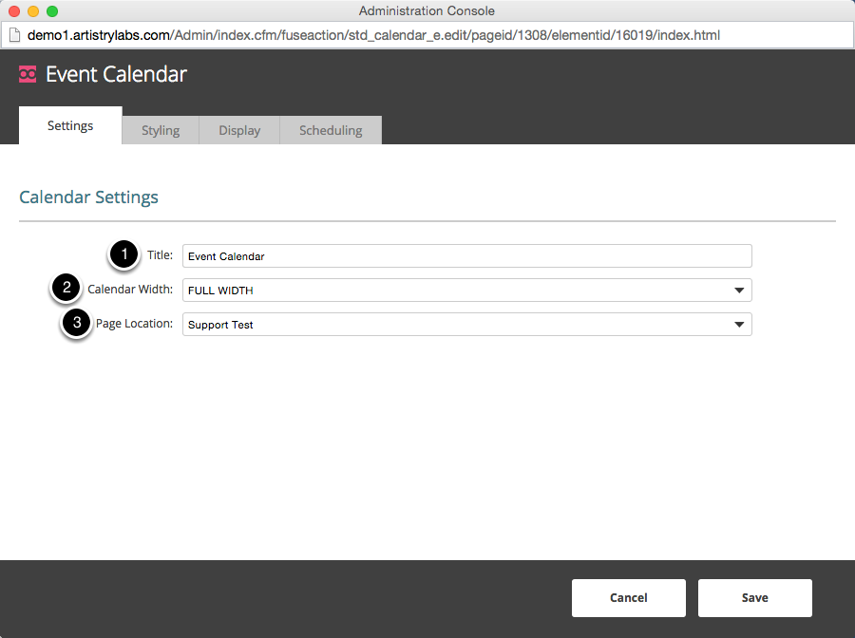 Calendar Settings Tab