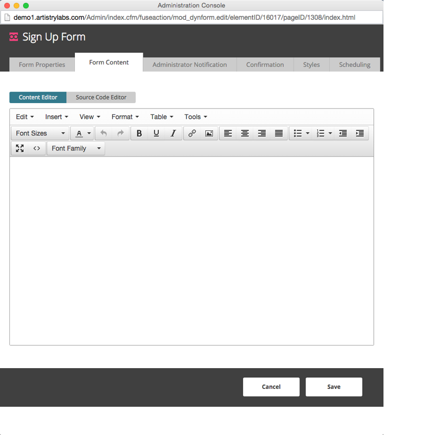 Form Content Tab