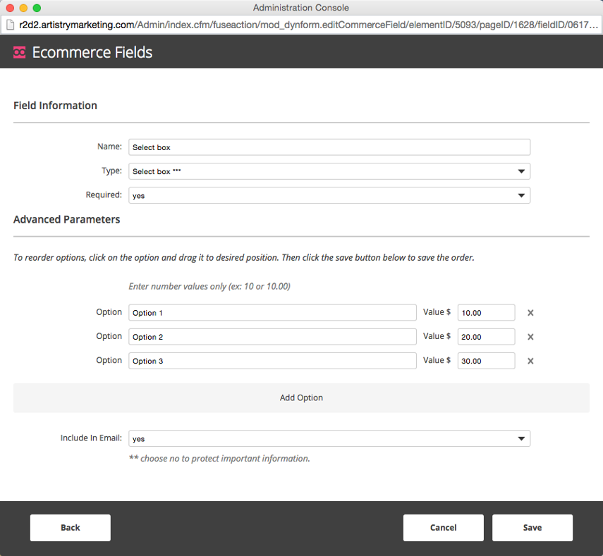 Select box Configuration