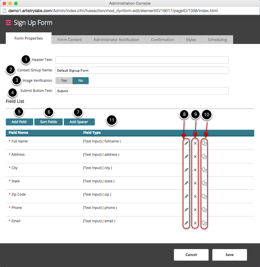 Form Properties Tab