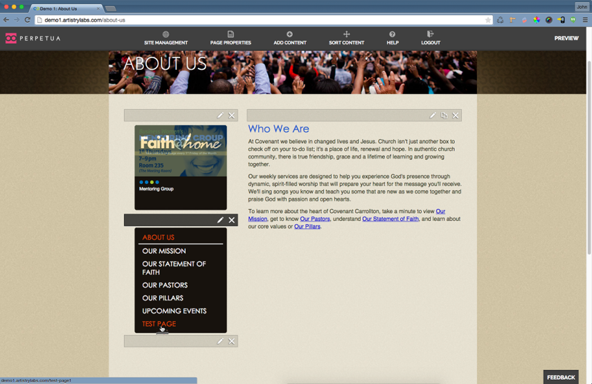Go to the child page that you want to remove from the navigation menu.