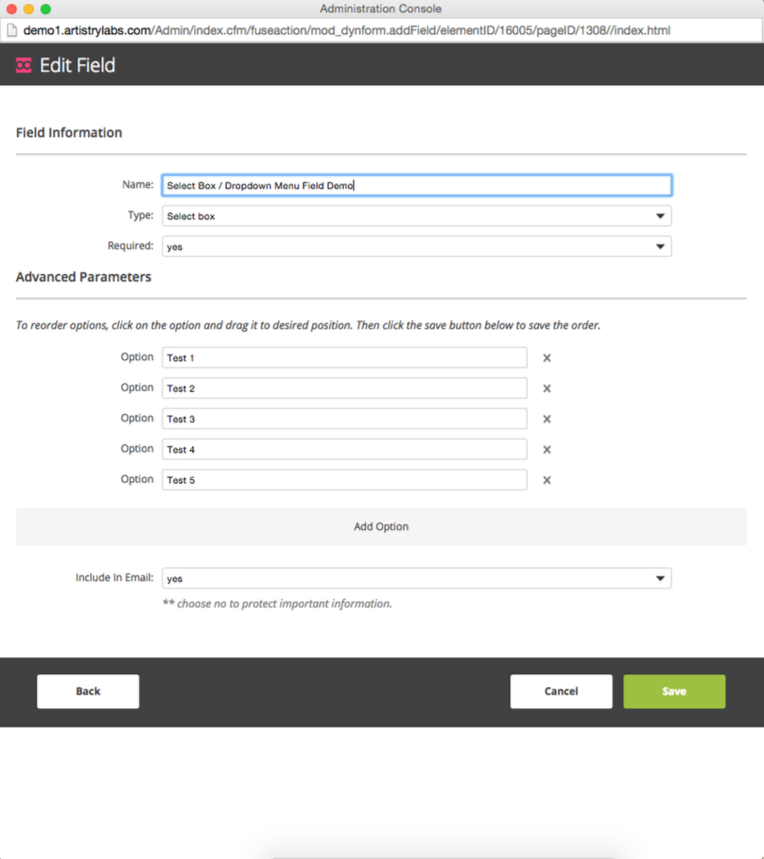 Select Box / Dropdown Menu Field Configuration