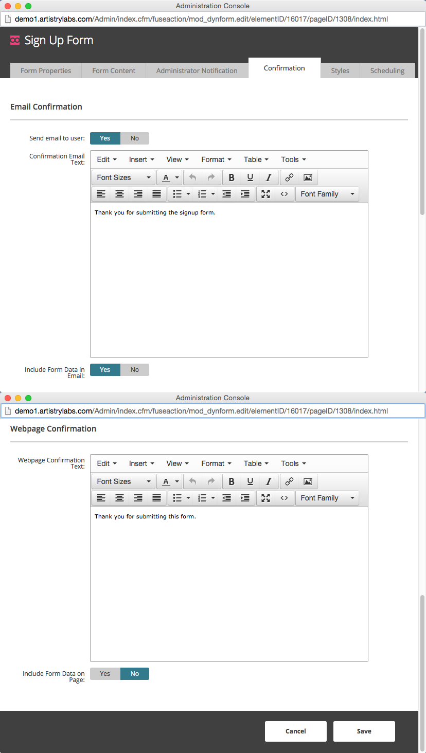 Confirmation Tab