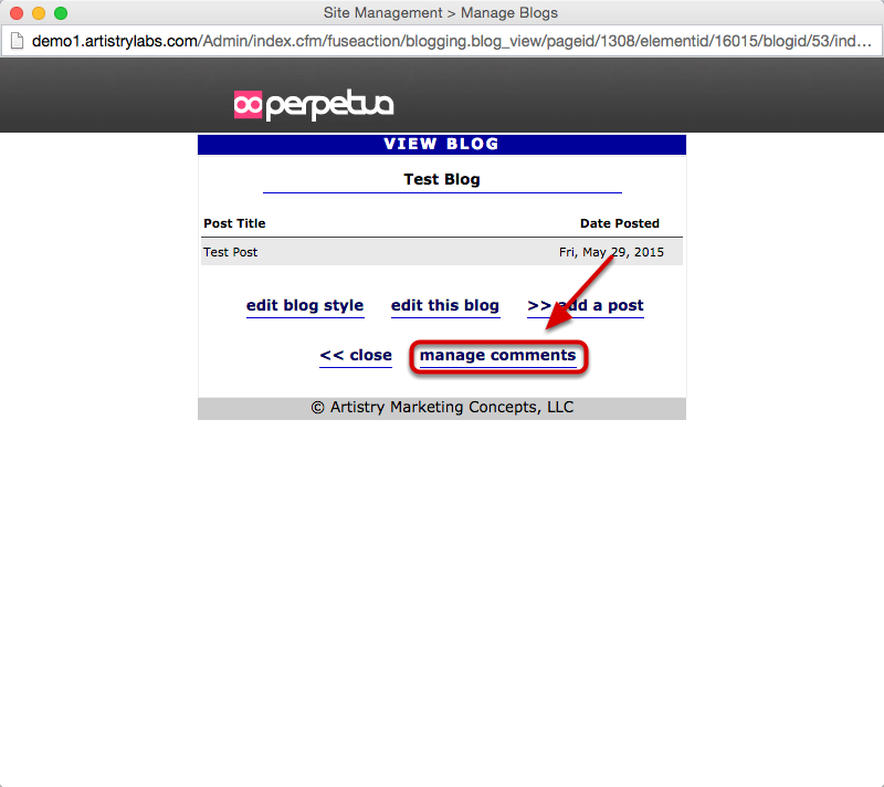 Click on Manage Comments.