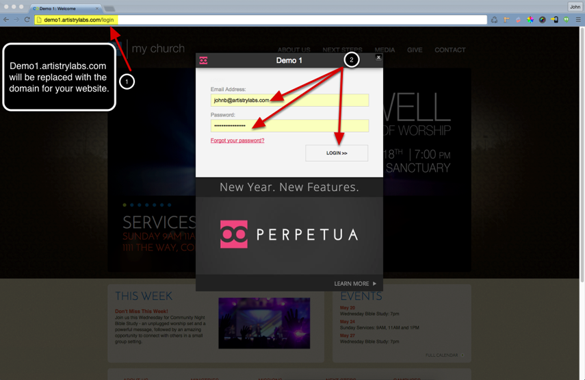 Log in to the Perpetua CMS for your website.