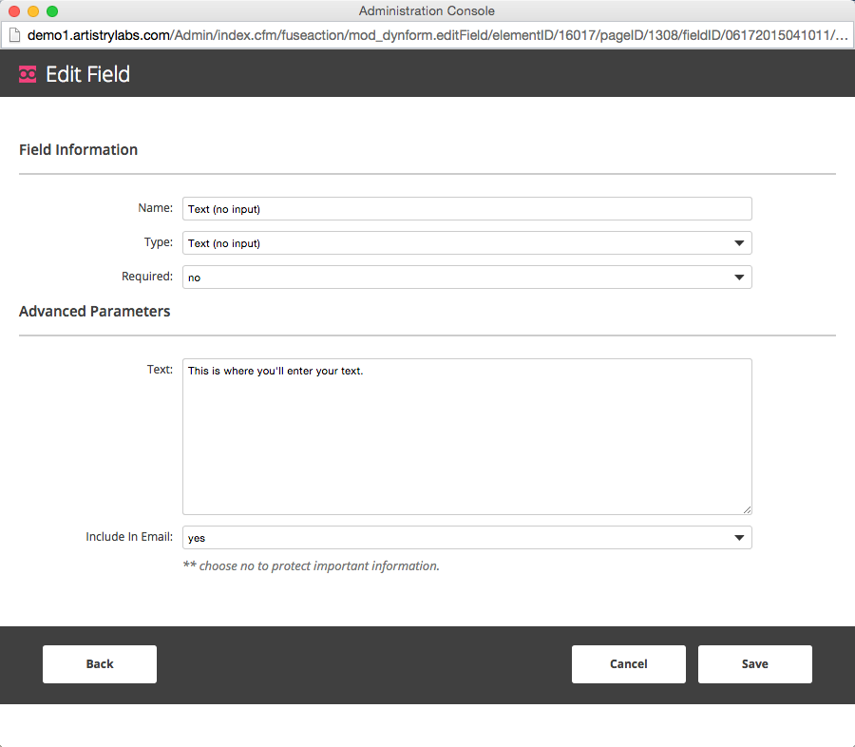 Text (no input) Configuration