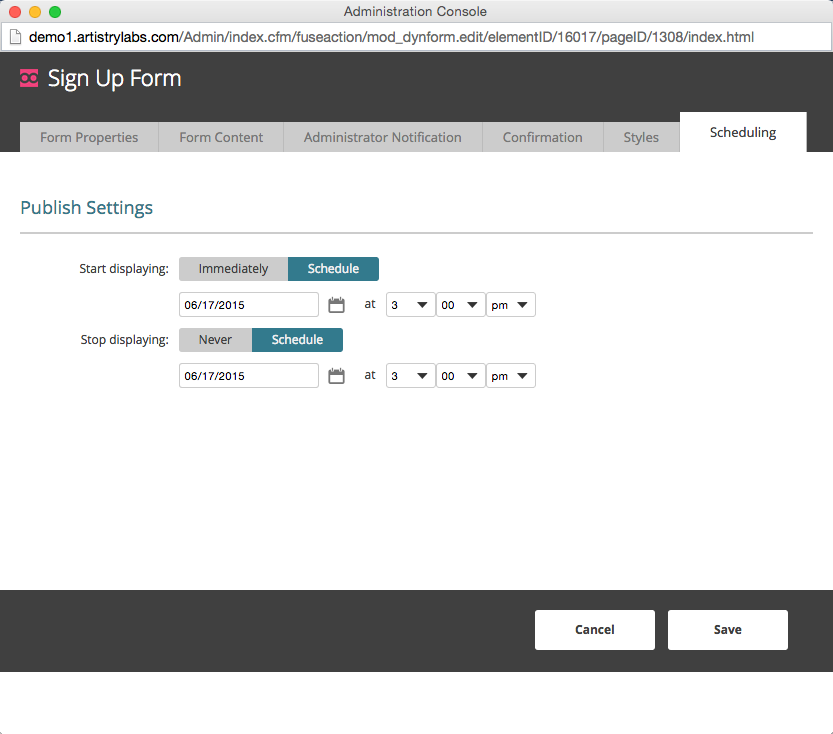 Scheduling Tab